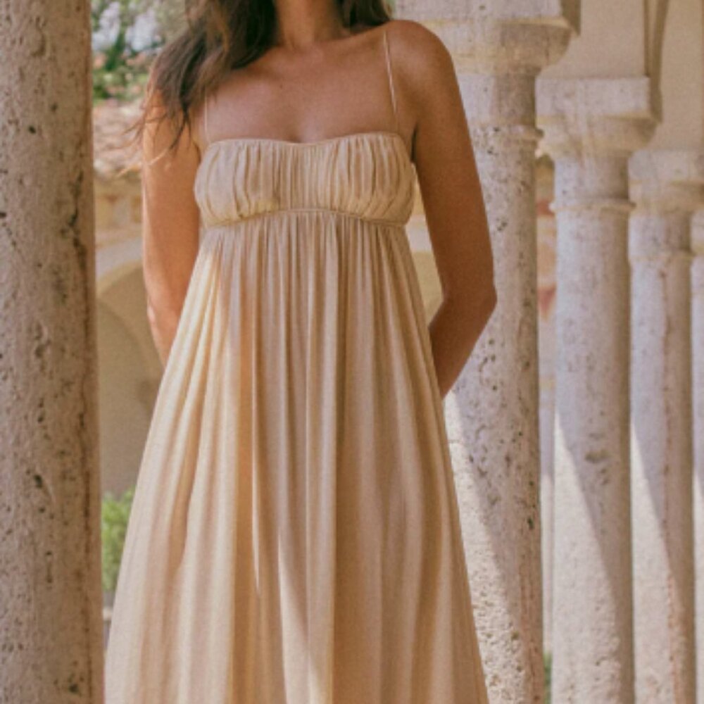 Ruched Chiffon Dress, SAME, Gold